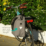 Vincita Co., Ltd. Jess Bicycle Grocery Pannier, durable and spacious, designed for carrying groceries, attaches to bike racks with ease, in grey with reflective details