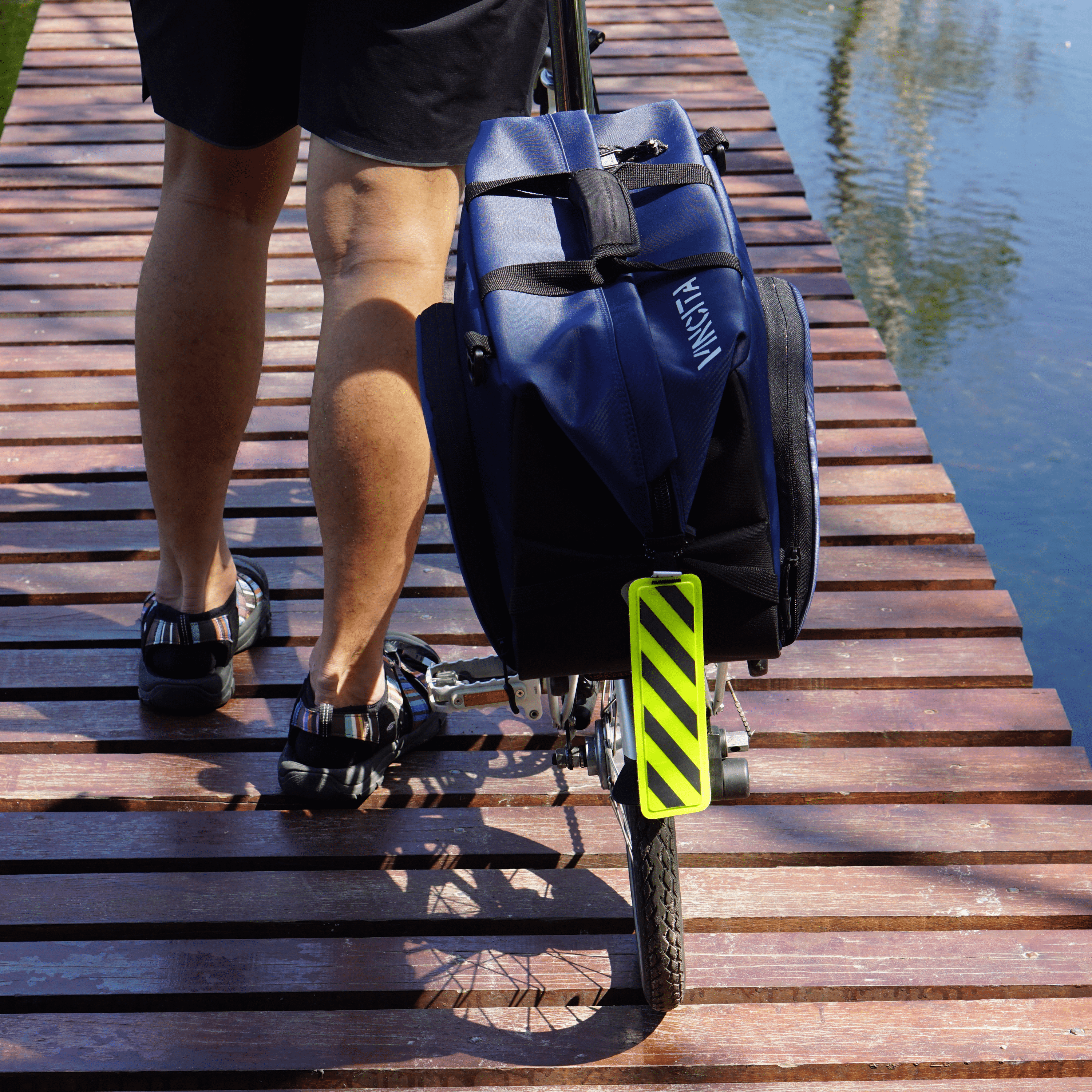 Vincita Co., Ltd. Roamer Reflectors bicycle bag, durable and water-resistant with reflective elements for safety, attaches to bike racks