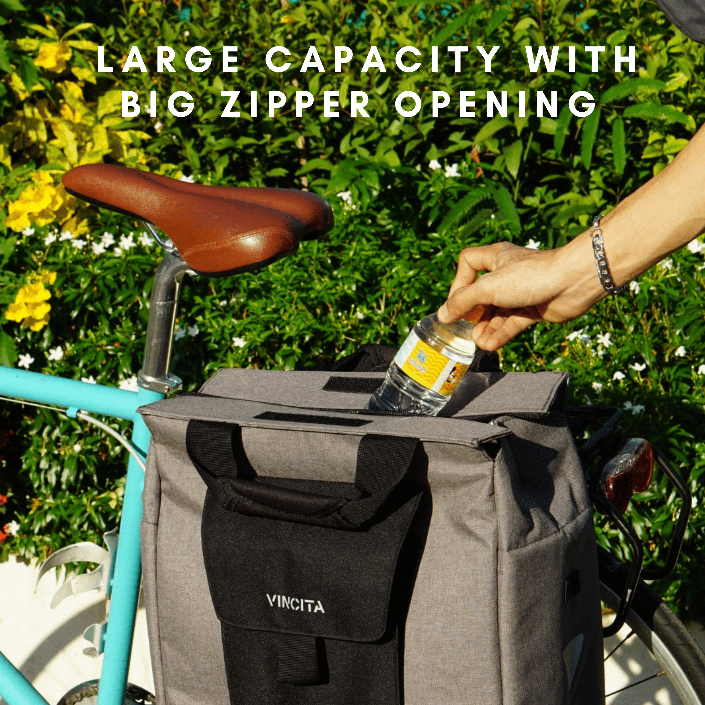 Vincita Co., Ltd. Jess Bicycle Grocery Pannier, durable and spacious, designed for carrying groceries, attaches to bike racks with ease